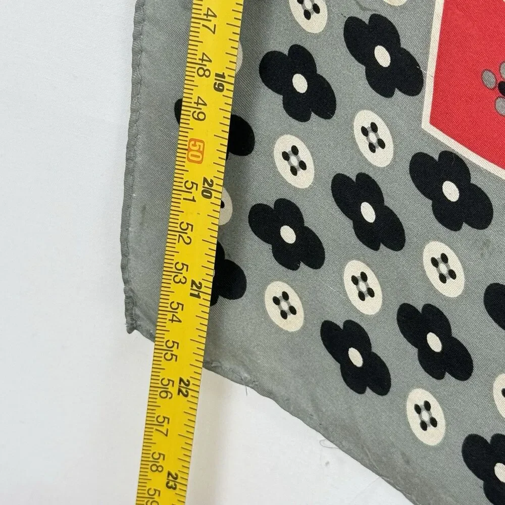 Vintage Red Gray Floral Polka Dot Square Neck Scarf 21x20 Inches